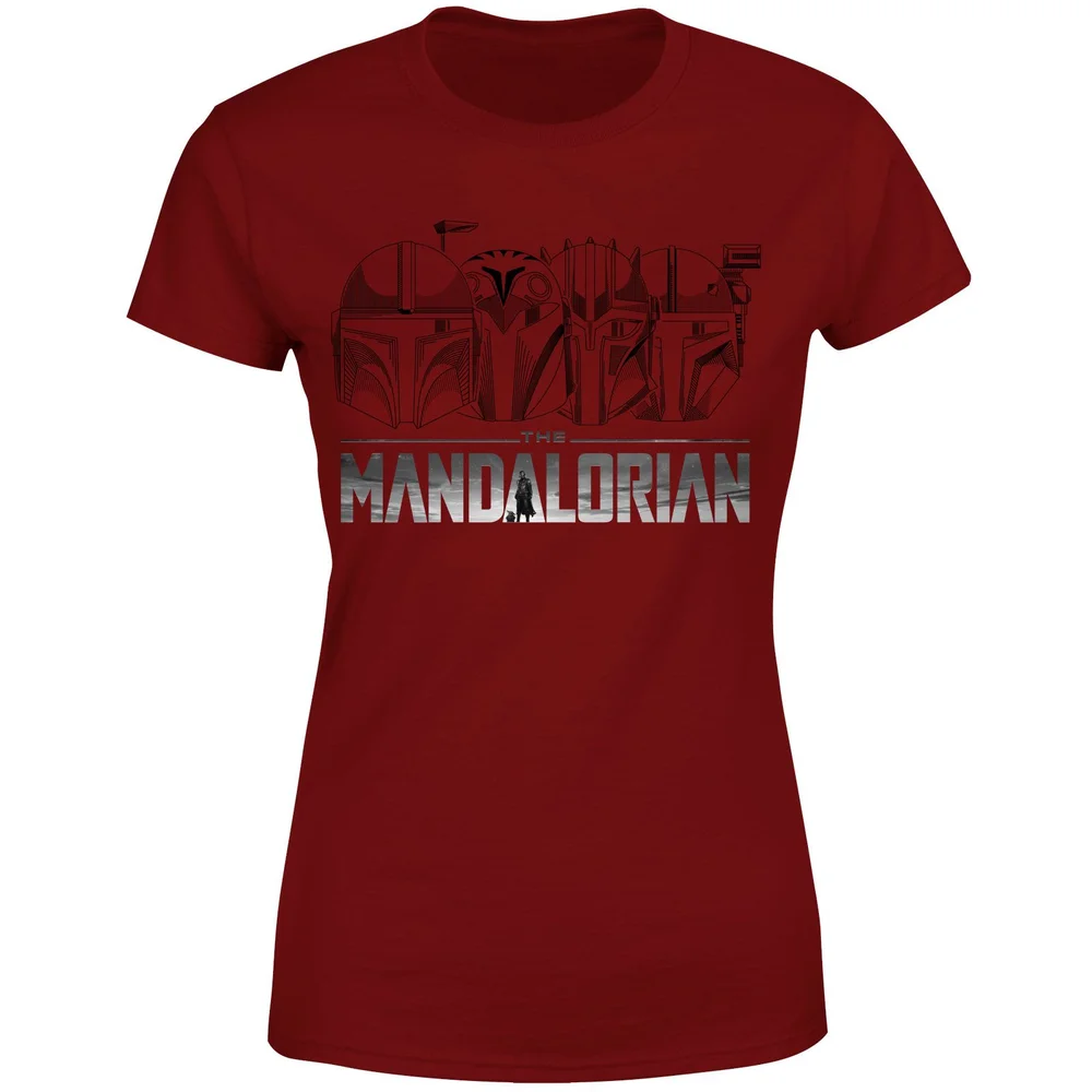 Star Wars The Mandalorian Helmets Line Art - Light Base Women's T-Shirt - Burgundy - XS Afbeelding 1