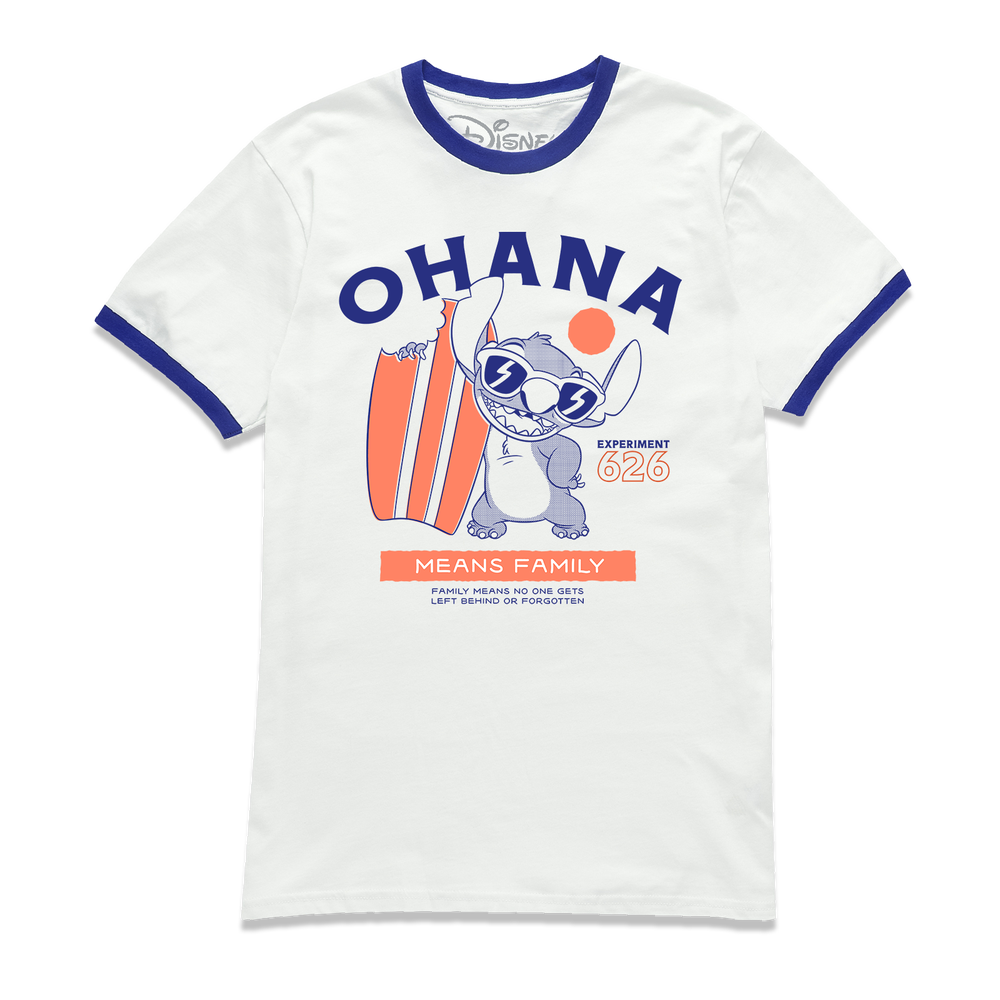 Lilo & Stitch Ohana Ringer T-Shirt - White Navy - S - White Navy Afbeelding 1