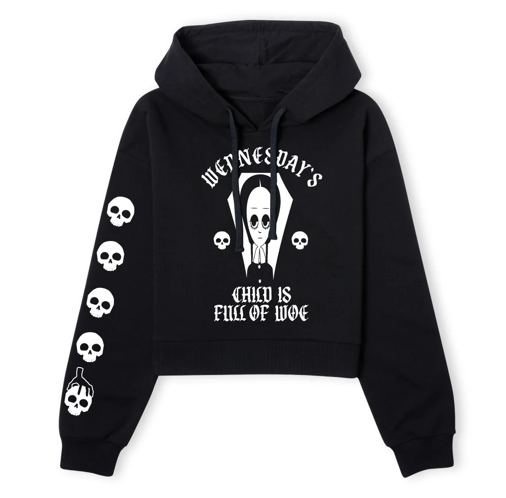 The Addams Family Wednesday's Child Is Full Of Woe Women's Cropped Hoodie - Black - S Afbeelding 1