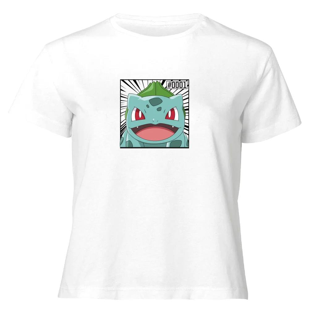 Pokémon Pokédex Bulbasaur #0001 Women's Cropped T-Shirt - White - XS Afbeelding 1