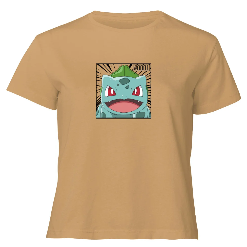 Pokémon Pokédex Bulbasaur #0001 Women's Cropped T-Shirt - Tan - S Afbeelding 1