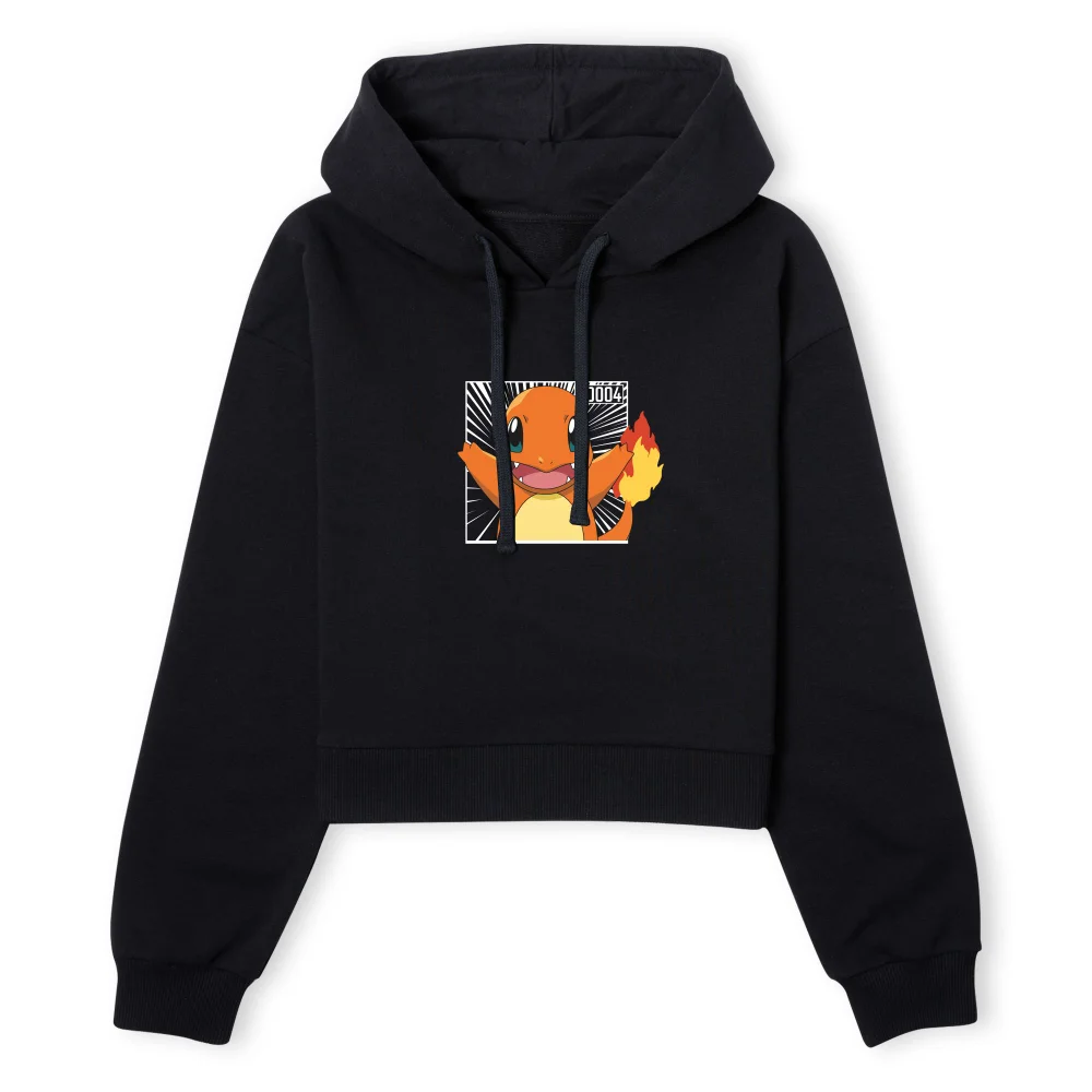 Pokémon Pokédex Charmander #0004 Women's Cropped Hoodie - Black - XS Afbeelding 1