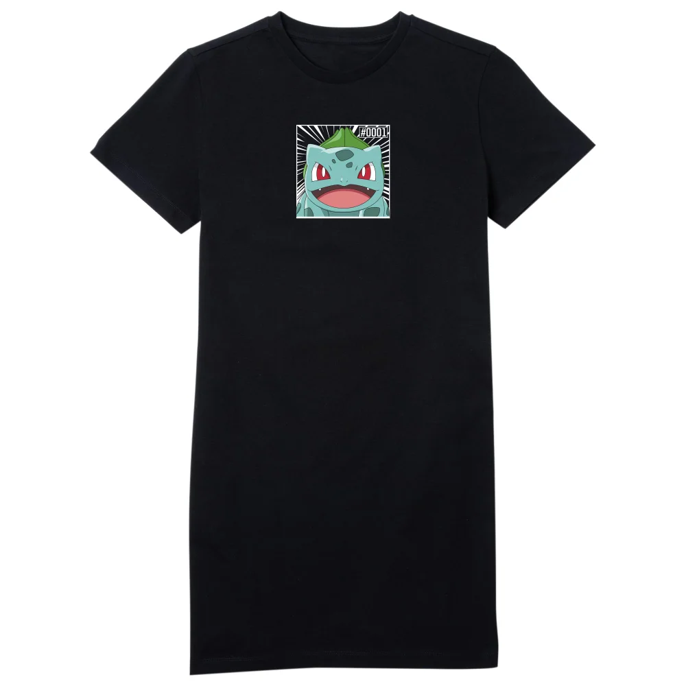 Pokémon Pokédex Bulbasaur #0001 Women's T-Shirt Dress - Black - L Afbeelding 1
