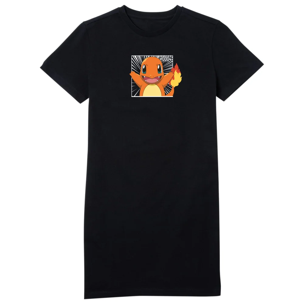 Pokémon Pokédex Charmander #0004 Women's T-Shirt Dress - Black - L Afbeelding 1