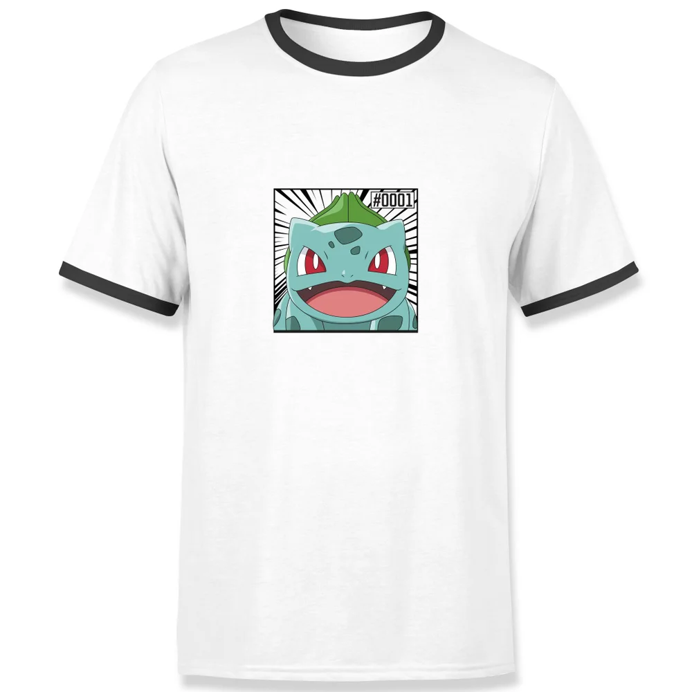 Pokémon Pokédex Bulbasaur #0001 Men's Ringer T-Shirt - White/Black - S Afbeelding 1