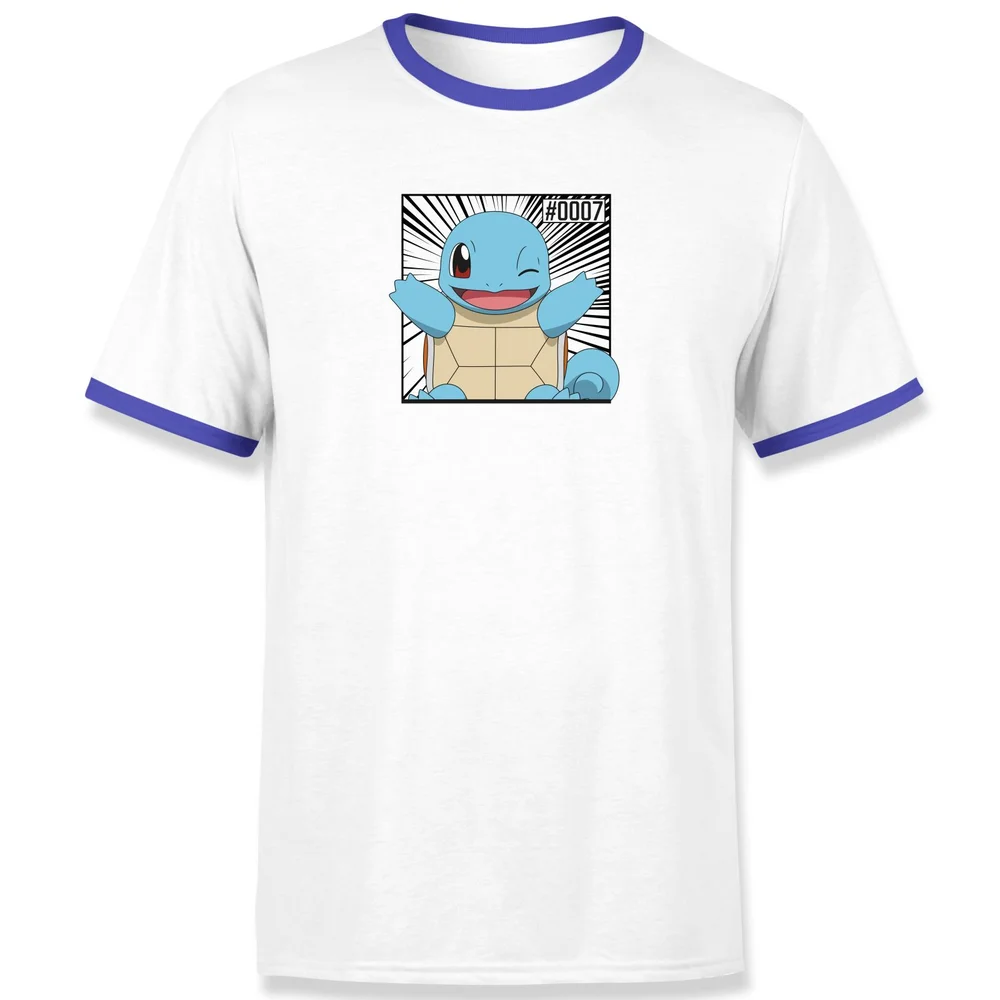Pokémon Pokédex Squirtle #0007 Men's Ringer T-Shirt - White/Navy - S Afbeelding 1