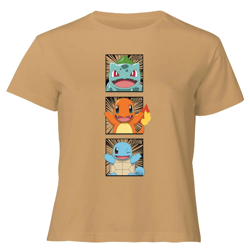 Pokemon Generation 1 Starters Women's Cropped T-Shirt - Tan - XL Afbeelding 1