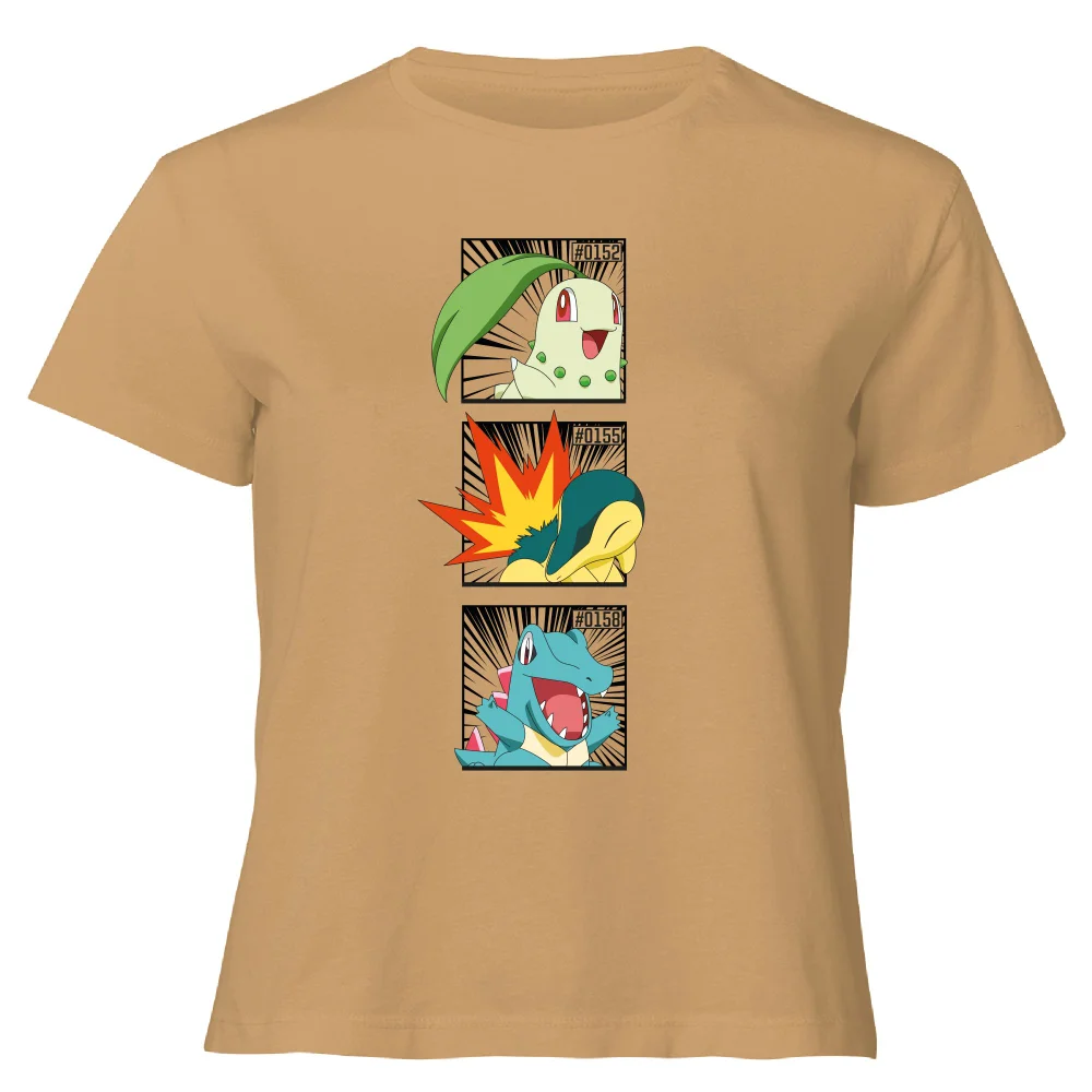 Pokemon Generation 2 Starters Women's Cropped T-Shirt - Tan - XL Afbeelding 1