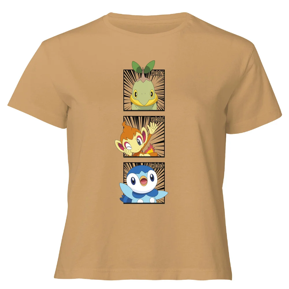 Pokemon Generation 4 Starters Women's Cropped T-Shirt - Tan - XL Afbeelding 1