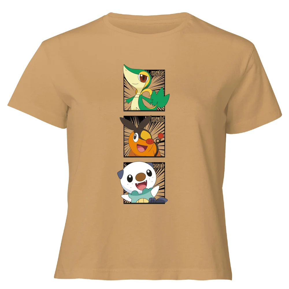 Pokemon Generation 5 Starters Women's Cropped T-Shirt - Tan - XL Afbeelding 1