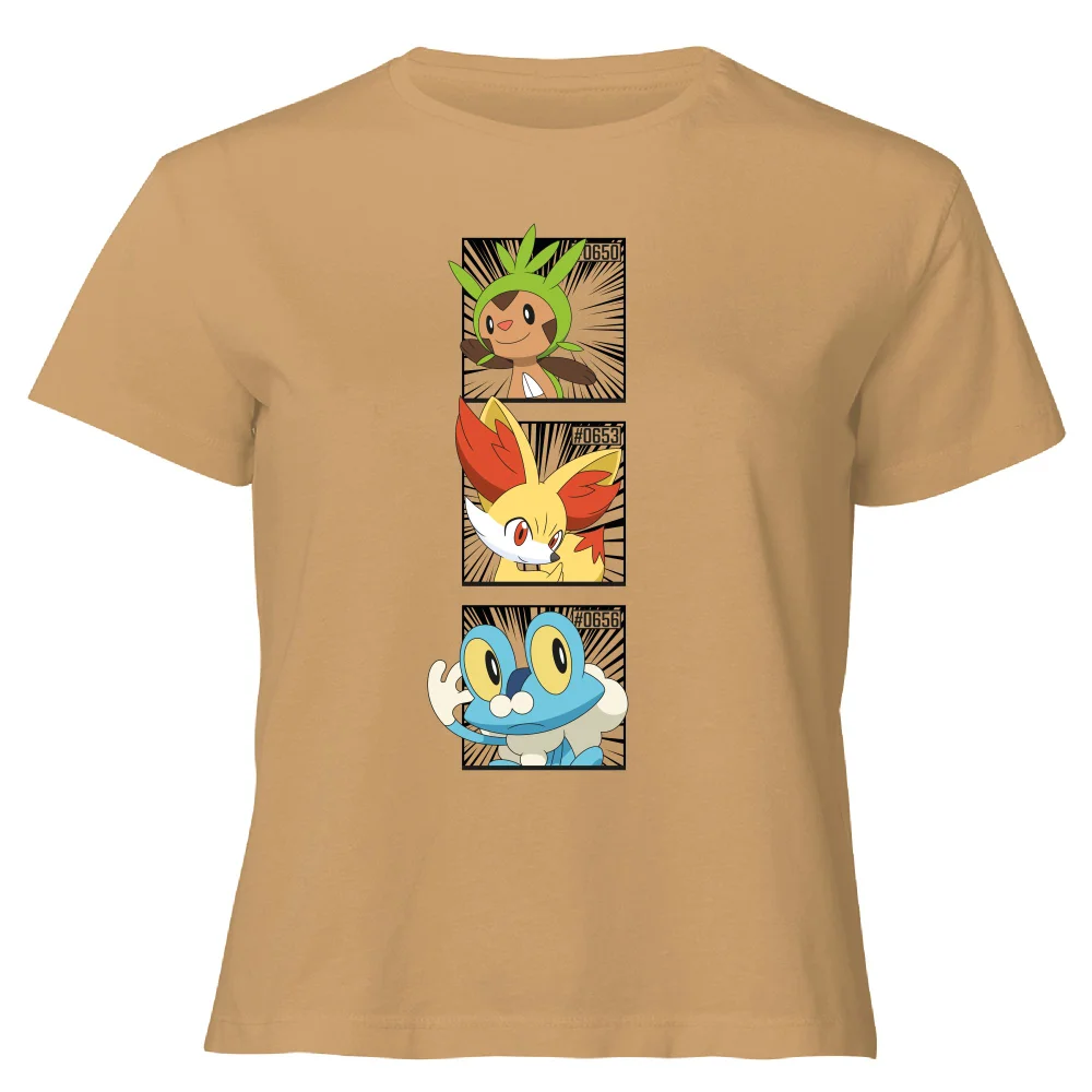 Pokemon Generation 6 Starters Women's Cropped T-Shirt - Tan - XL Afbeelding 1