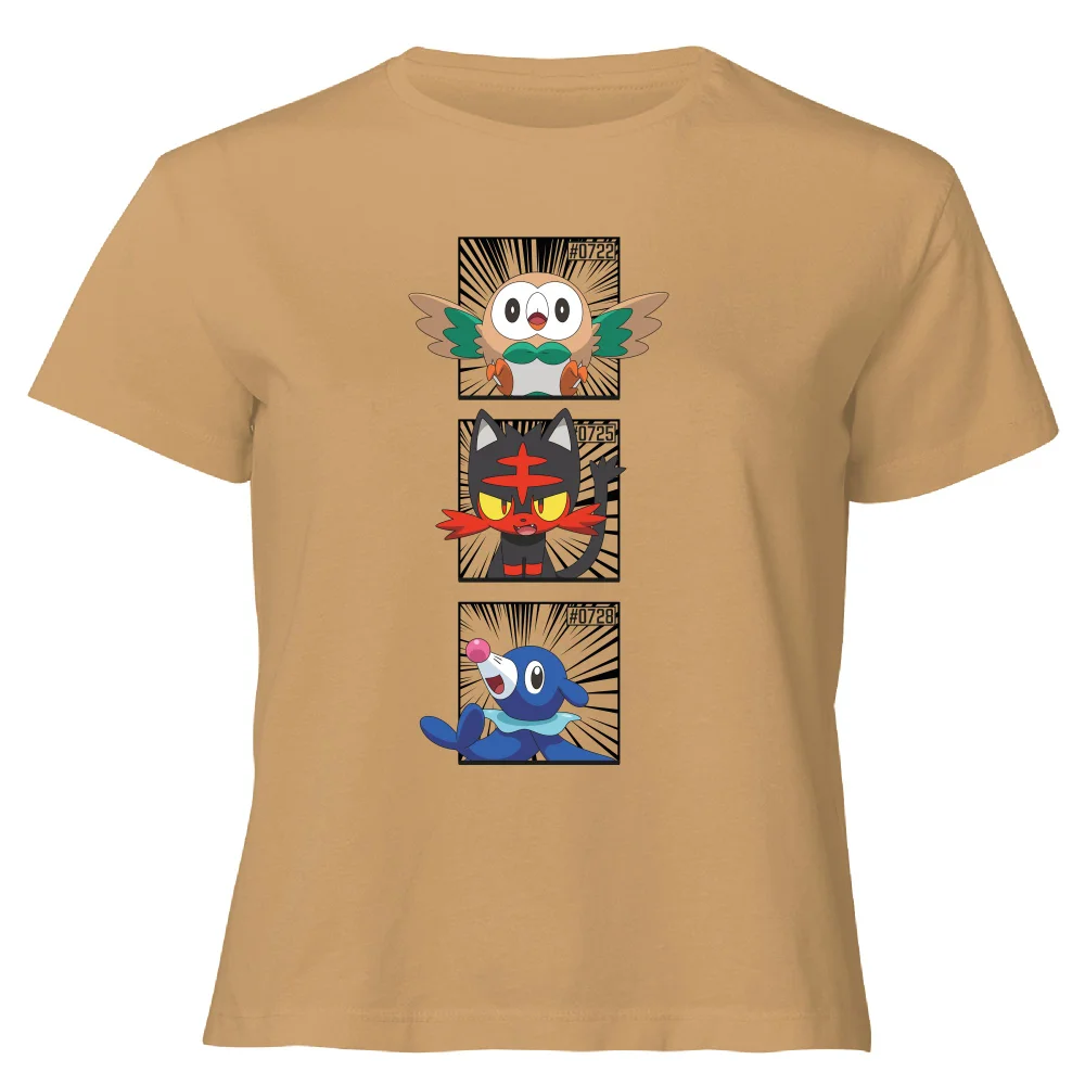 Pokemon Generation 7 Starters Women's Cropped T-Shirt - Tan - XL Afbeelding 1