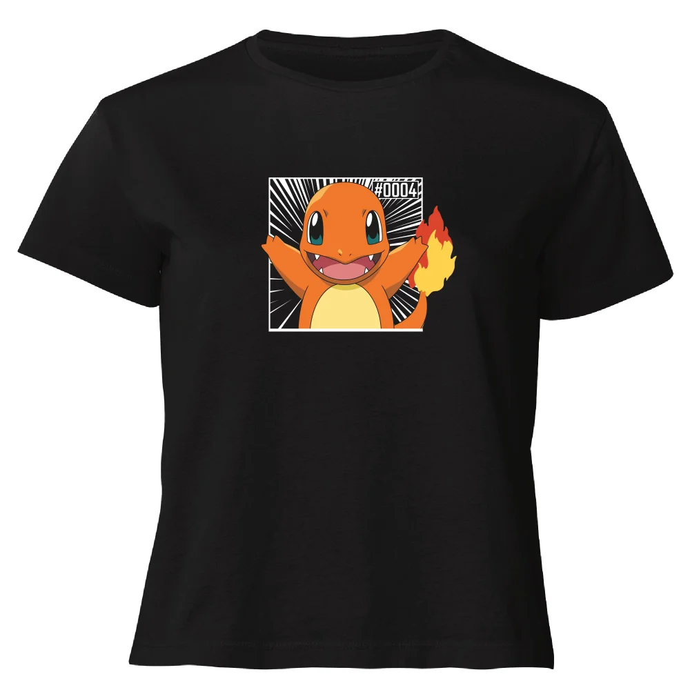 Pokémon Pokédex Charmander #0004 Women's Cropped T-Shirt - Black - XS Afbeelding 1