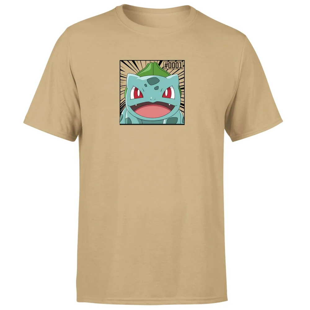 Pokémon Pokédex Bulbasaur #0001 Men's T-Shirt - Tan - S Afbeelding 1