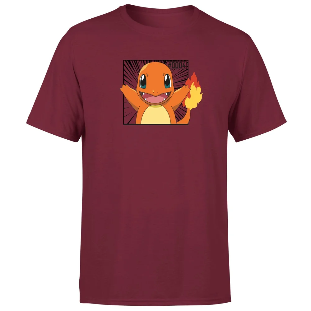 Pokémon Pokédex Charmander #0004 Men's T-Shirt - Burgundy - S Afbeelding 1