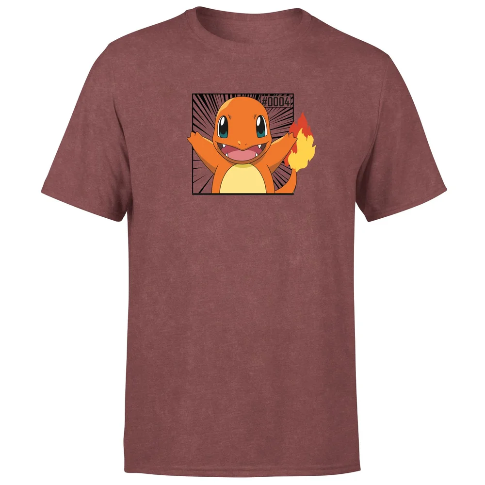 Pokémon Pokédex Charmander #0004 Men's T-Shirt - Burgundy Acid Wash - XXL Afbeelding 1