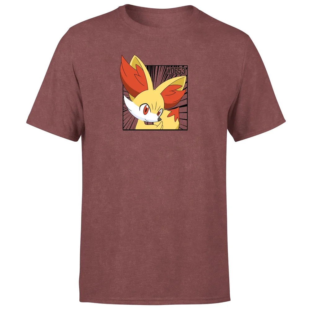 Pokemon Fennekin Men's T-Shirt - Burgundy Acid Wash - S Afbeelding 1