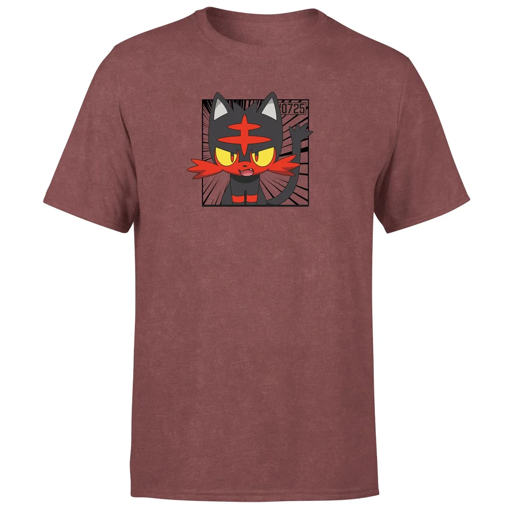 Pokemon Litten Men's T-Shirt - Burgundy Acid Wash - S Afbeelding 1