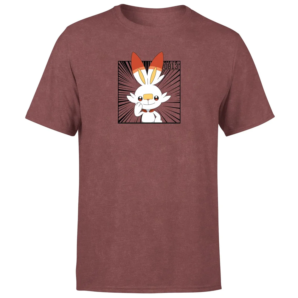 Pokemon Scorbunny Men's T-Shirt - Burgundy Acid Wash - S Afbeelding 1