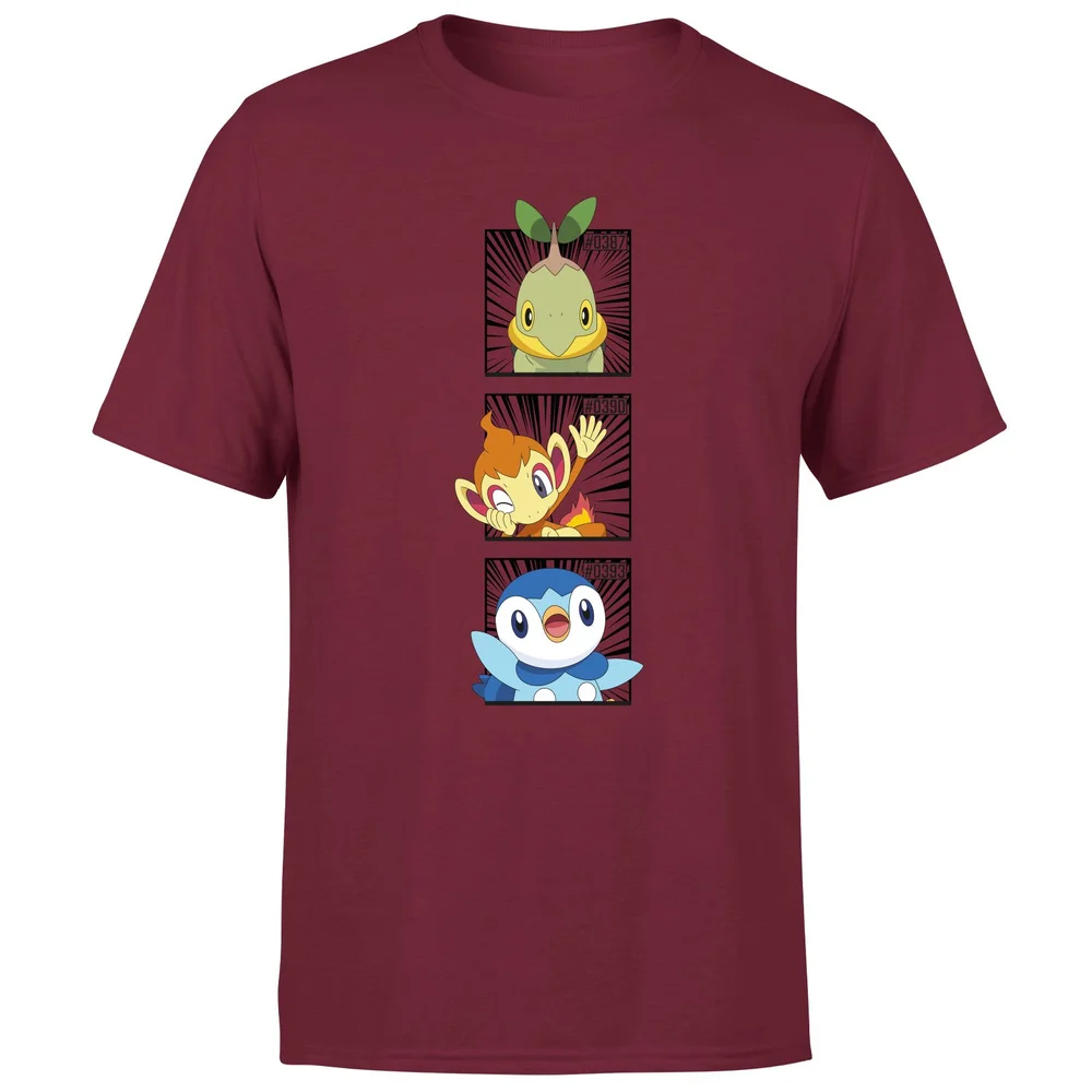 Pokemon Generation 4 Starters Men's T-Shirt - Burgundy - S Afbeelding 1