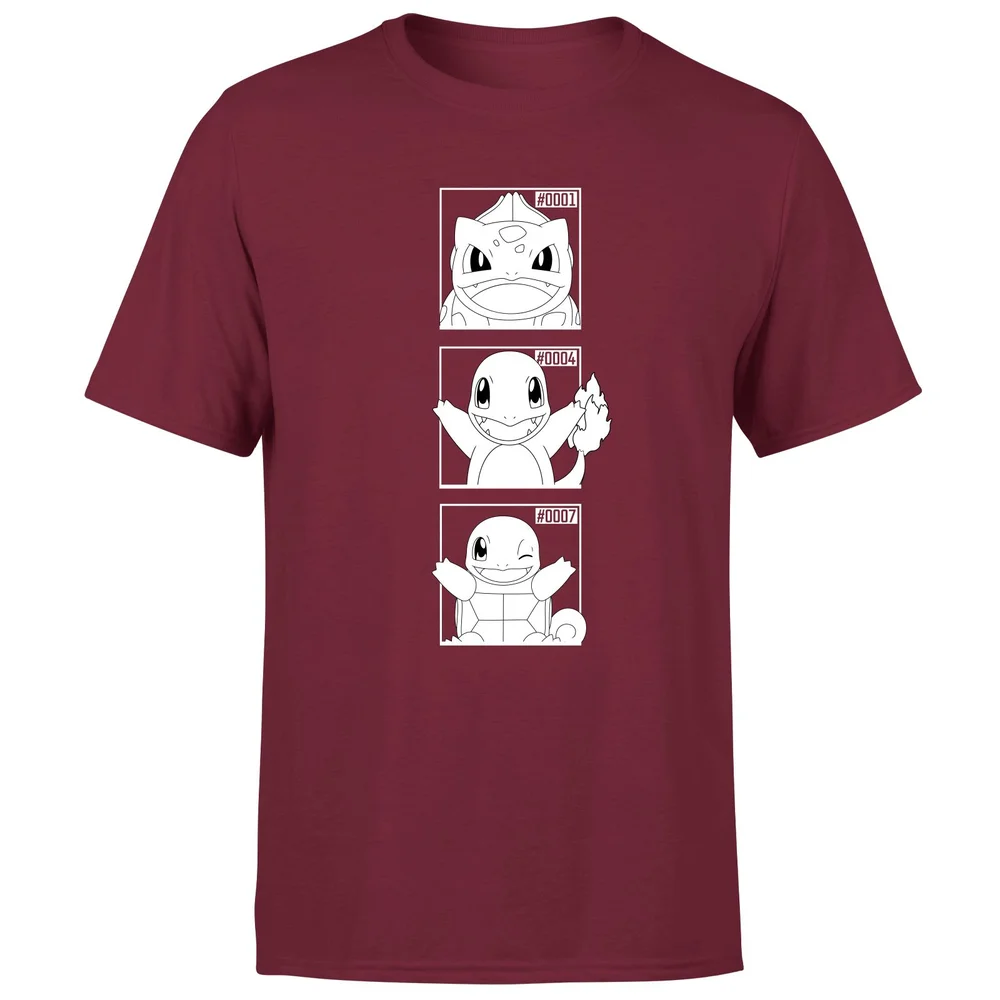 Pokemon Generation 1 Monochrome Starters Men's T-Shirt - Burgundy - S Afbeelding 1