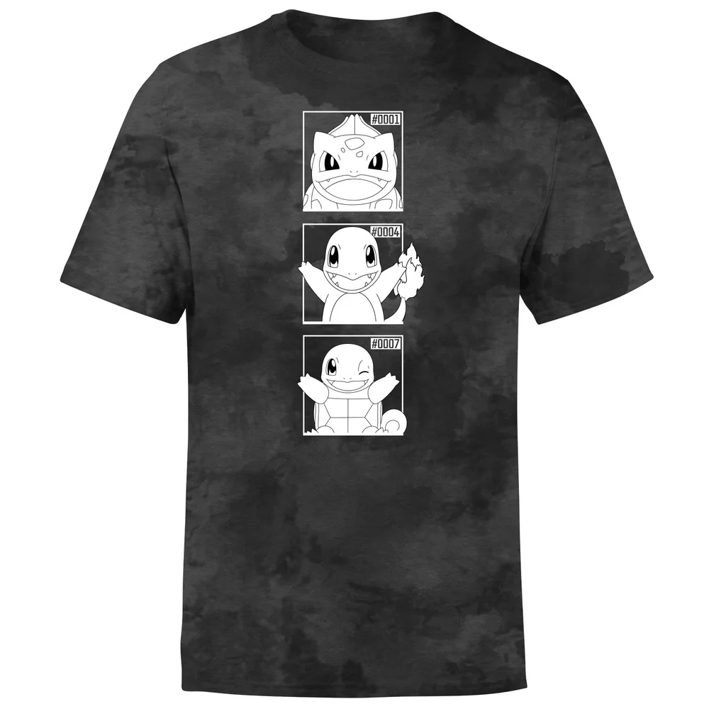 Pokemon Generation 1 Monochrome Starters Men's T-Shirt - Black Tie Dye - S Afbeelding 1