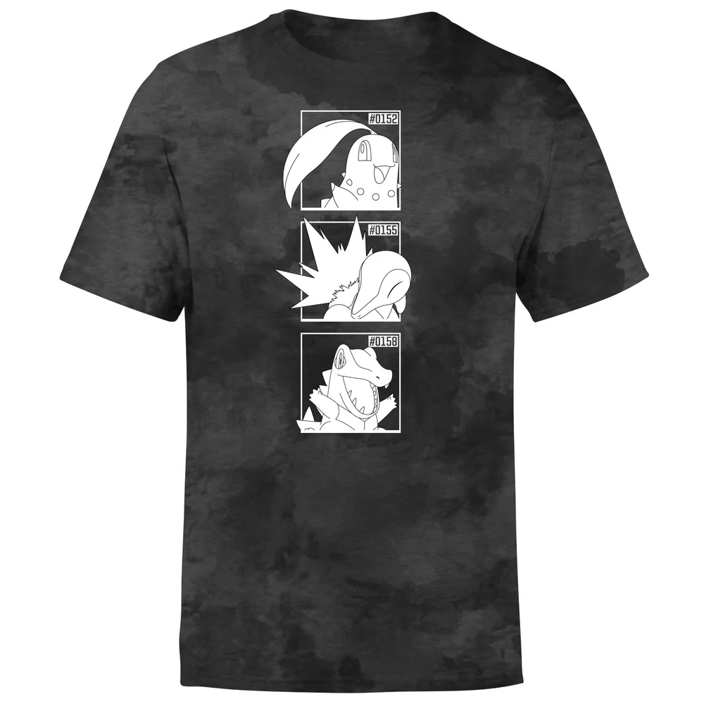 Pokemon Generation 2 Monochrome Starters Men's T-Shirt - Black Tie Dye - XL Afbeelding 1