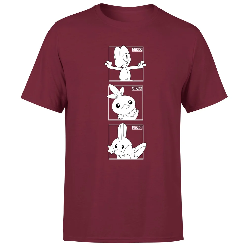 Pokemon Generation 3 Monochrome Starters Men's T-Shirt - Burgundy - S Afbeelding 1