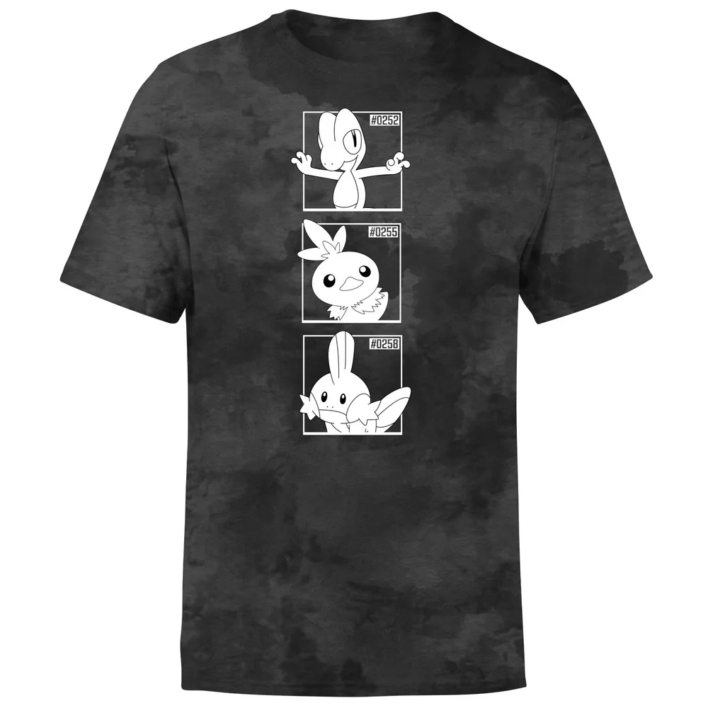 Pokemon Generation 3 Monochrome Starters Men's T-Shirt - Black Tie Dye - S Afbeelding 1