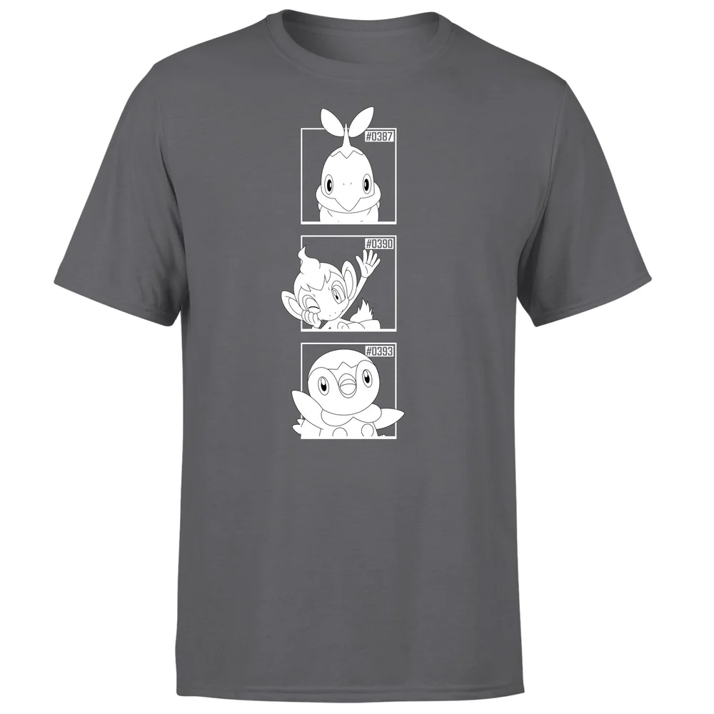 Pokemon Generation 4 Monochrome Starters Men's T-Shirt - Charcoal - S Afbeelding 1