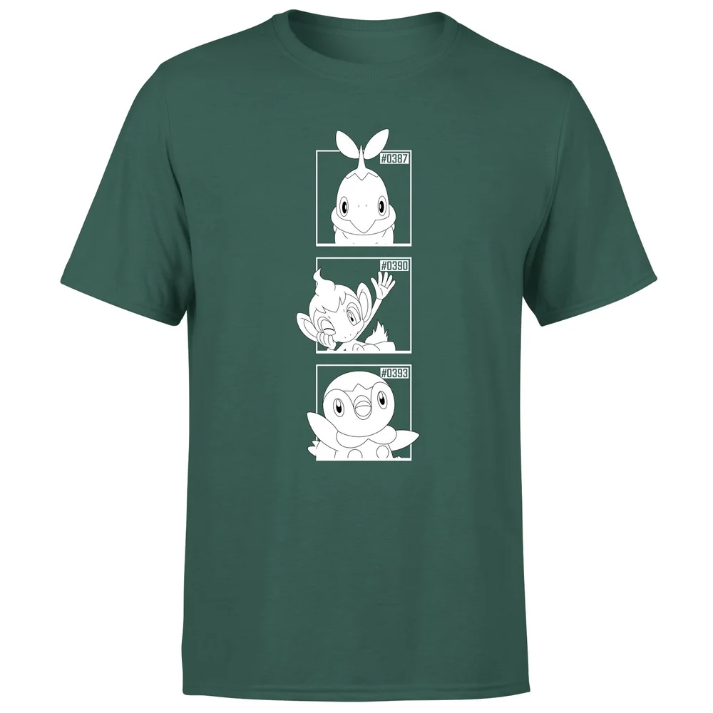 Pokemon Generation 4 Monochrome Starters Men's T-Shirt - Green - S Afbeelding 1