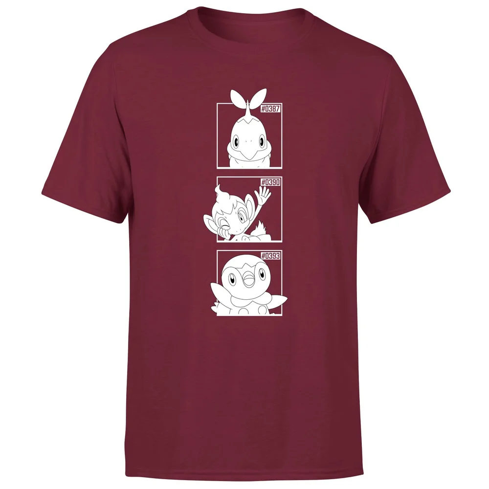 Pokemon Generation 4 Monochrome Starters Men's T-Shirt - Burgundy - S Afbeelding 1