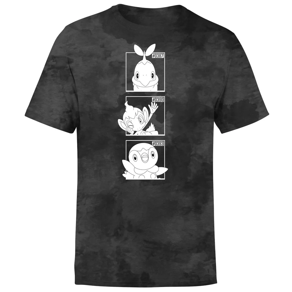 Pokemon Generation 4 Monochrome Starters Men's T-Shirt - Black Tie Dye - S Afbeelding 1