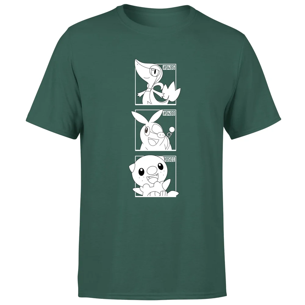 Pokemon Generation 5 Monochrome Starters Men's T-Shirt - Green - S Afbeelding 1