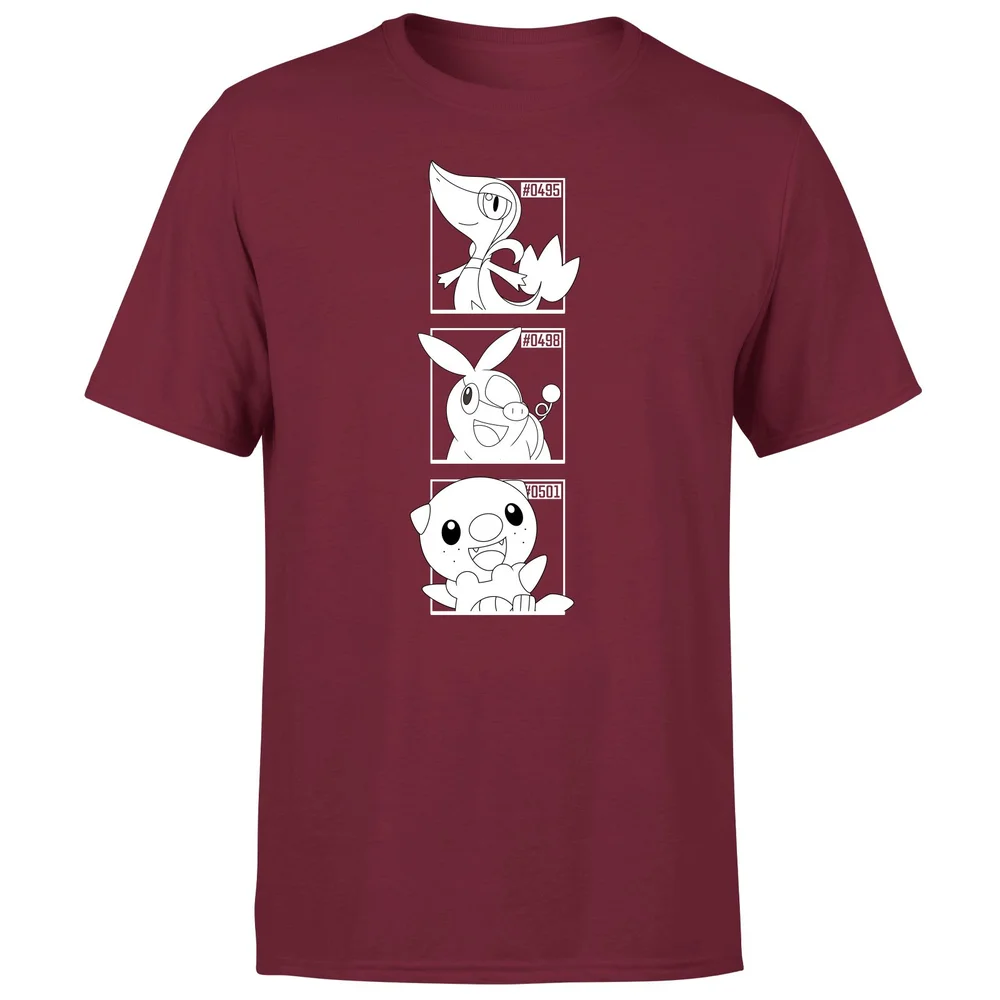 Pokemon Generation 5 Monochrome Starters Men's T-Shirt - Burgundy - S Afbeelding 1