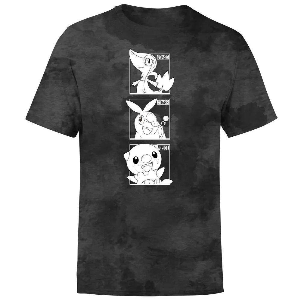 Pokemon Generation 5 Monochrome Starters Men's T-Shirt - Black Tie Dye - S Afbeelding 1