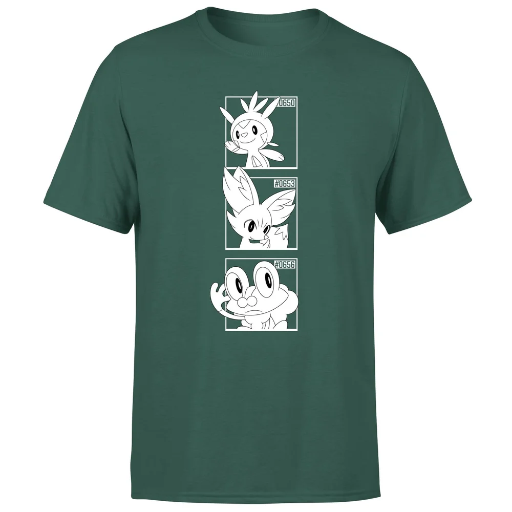 Pokemon Generation 6 Monochrome Starters Men's T-Shirt - Green - S Afbeelding 1