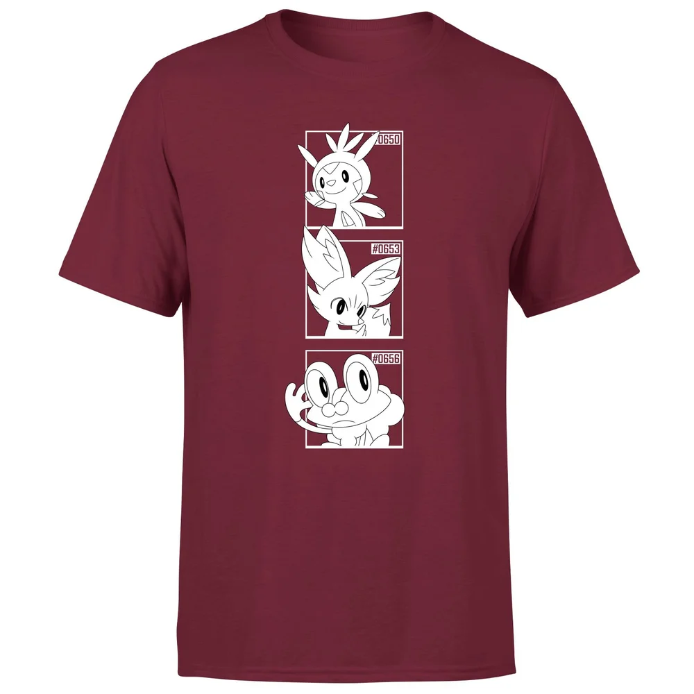 Pokemon Generation 6 Monochrome Starters Men's T-Shirt - Burgundy - S Afbeelding 1