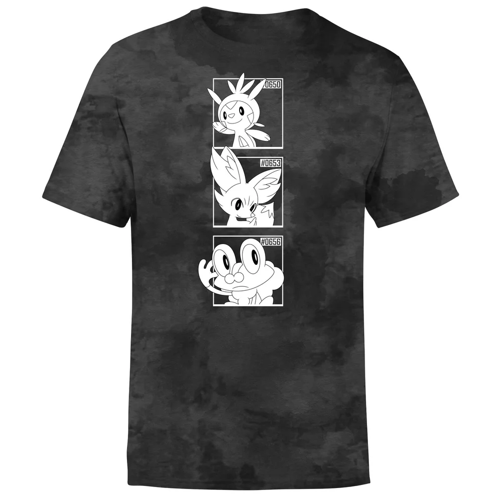 Pokemon Generation 6 Monochrome Starters Men's T-Shirt - Black Tie Dye - S Afbeelding 1