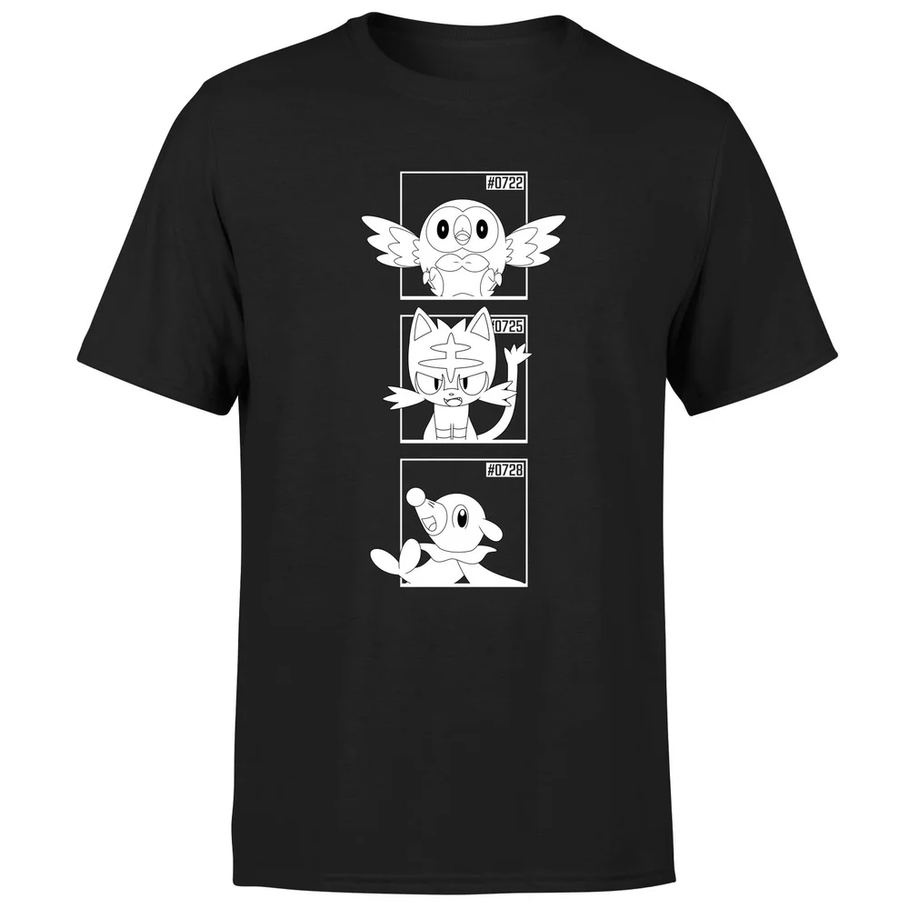 Pokemon Generation 7 Monochrome Starters Men's T-Shirt - Black - S Afbeelding 1