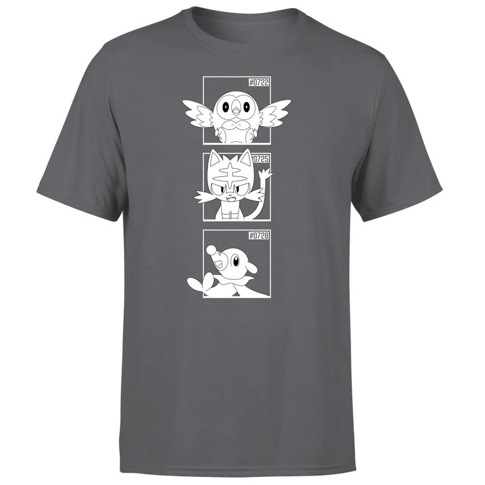 Pokemon Generation 7 Monochrome Starters Men's T-Shirt - Charcoal - S Afbeelding 1