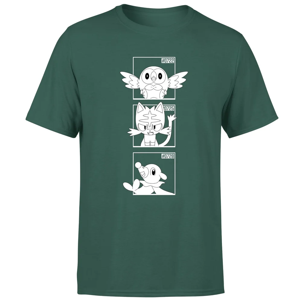 Pokemon Generation 7 Monochrome Starters Men's T-Shirt - Green - S Afbeelding 1