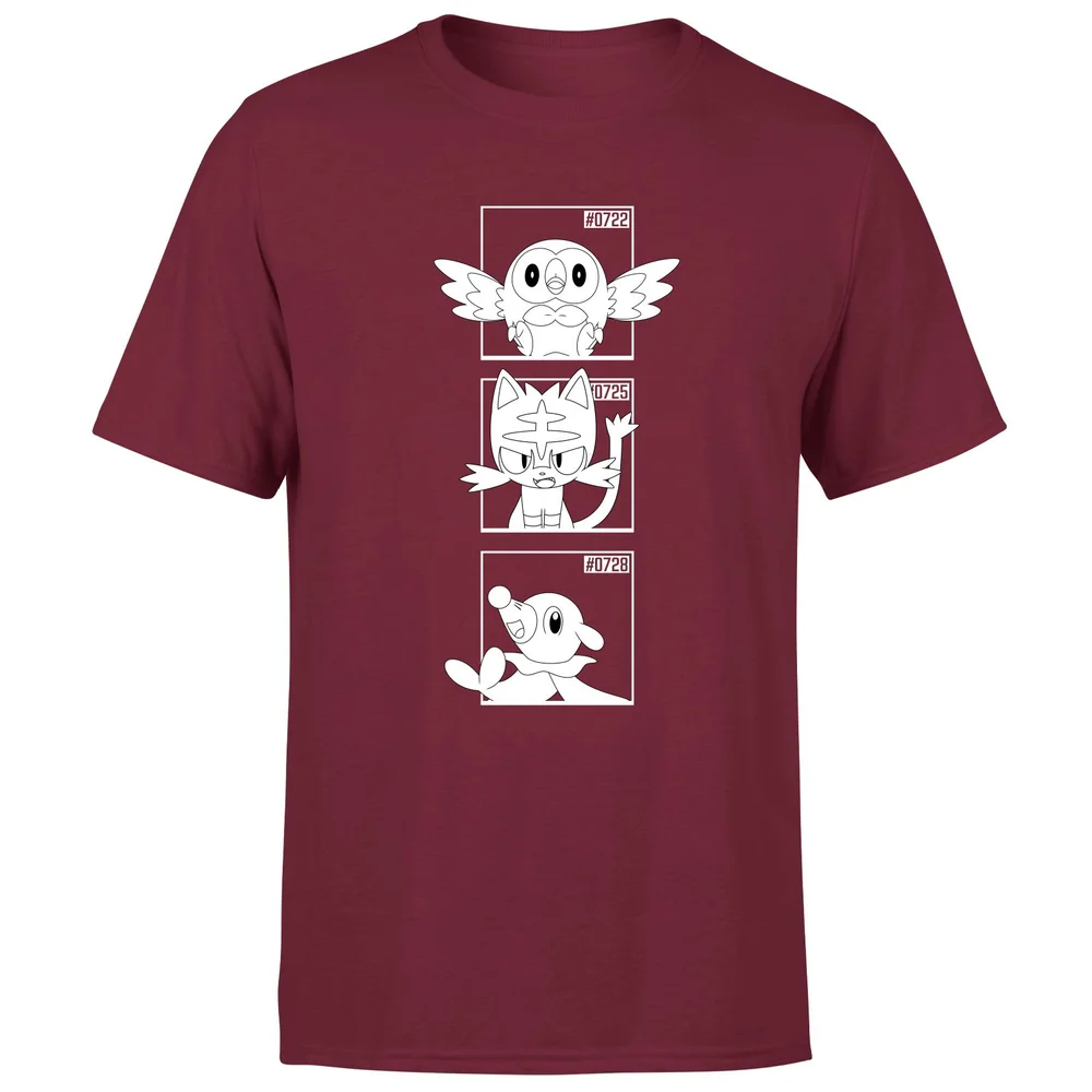 Pokemon Generation 7 Monochrome Starters Men's T-Shirt - Burgundy - S Afbeelding 1