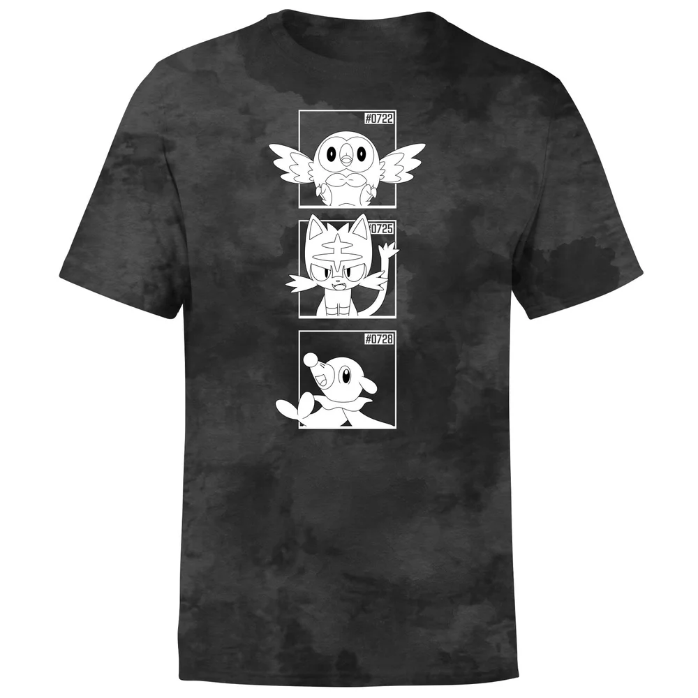 Pokemon Generation 7 Monochrome Starters Men's T-Shirt - Black Tie Dye - S Afbeelding 1