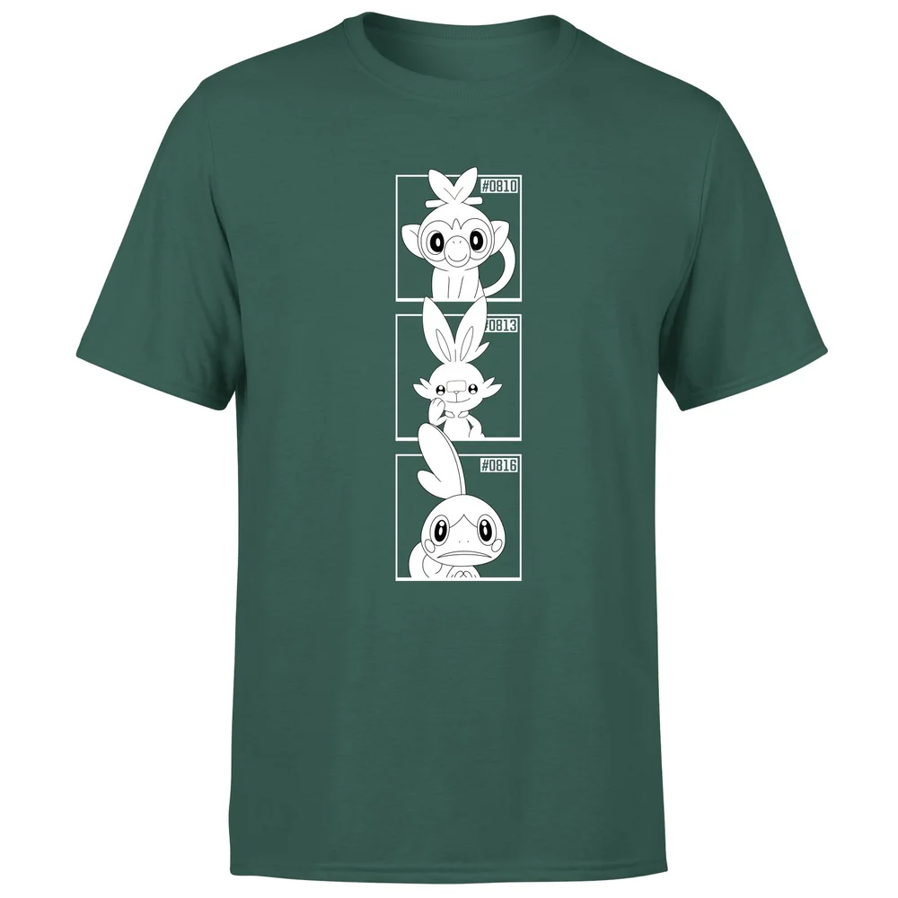 Pokemon Generation 8 Monochrome Starters Men's T-Shirt - Green - S Afbeelding 1