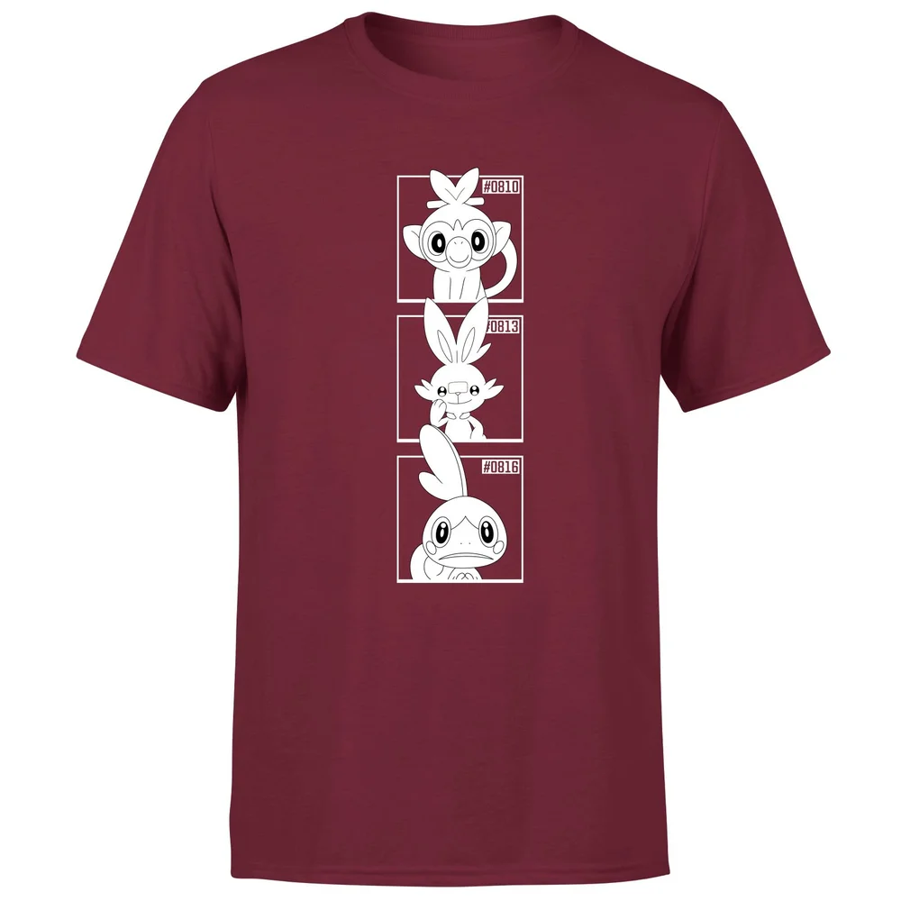 Pokemon Generation 8 Monochrome Starters Men's T-Shirt - Burgundy - S Afbeelding 1