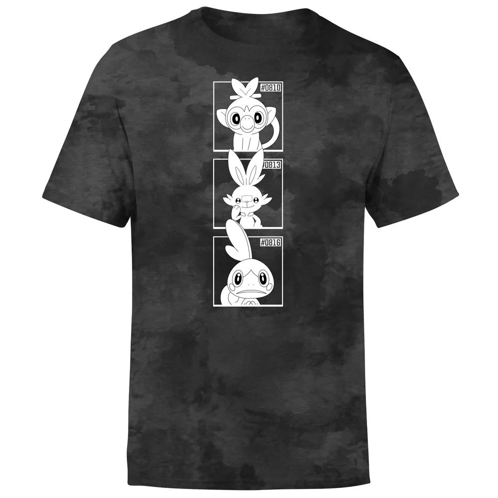 Pokemon Generation 8 Monochrome Starters Men's T-Shirt - Black Tie Dye - S Afbeelding 1