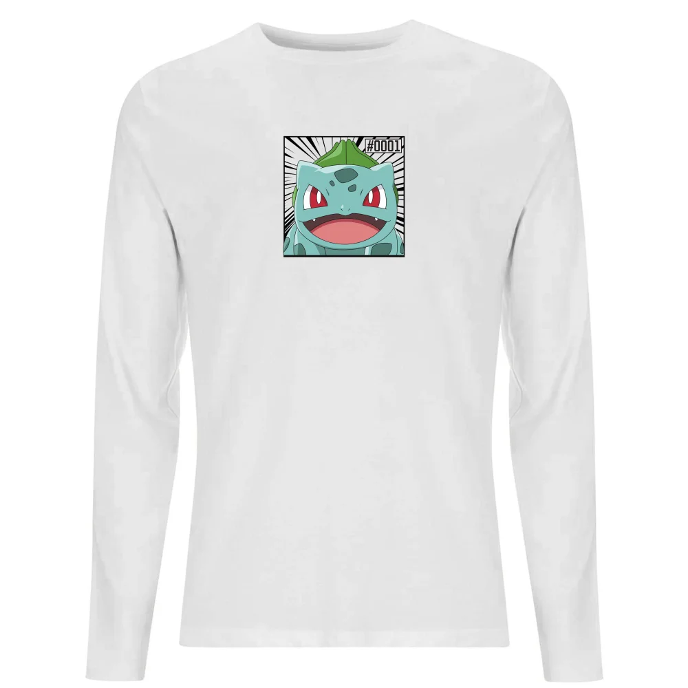 Pokémon Pokédex Bulbasaur #0001 Men's Long Sleeve T-Shirt - White - S Afbeelding 1
