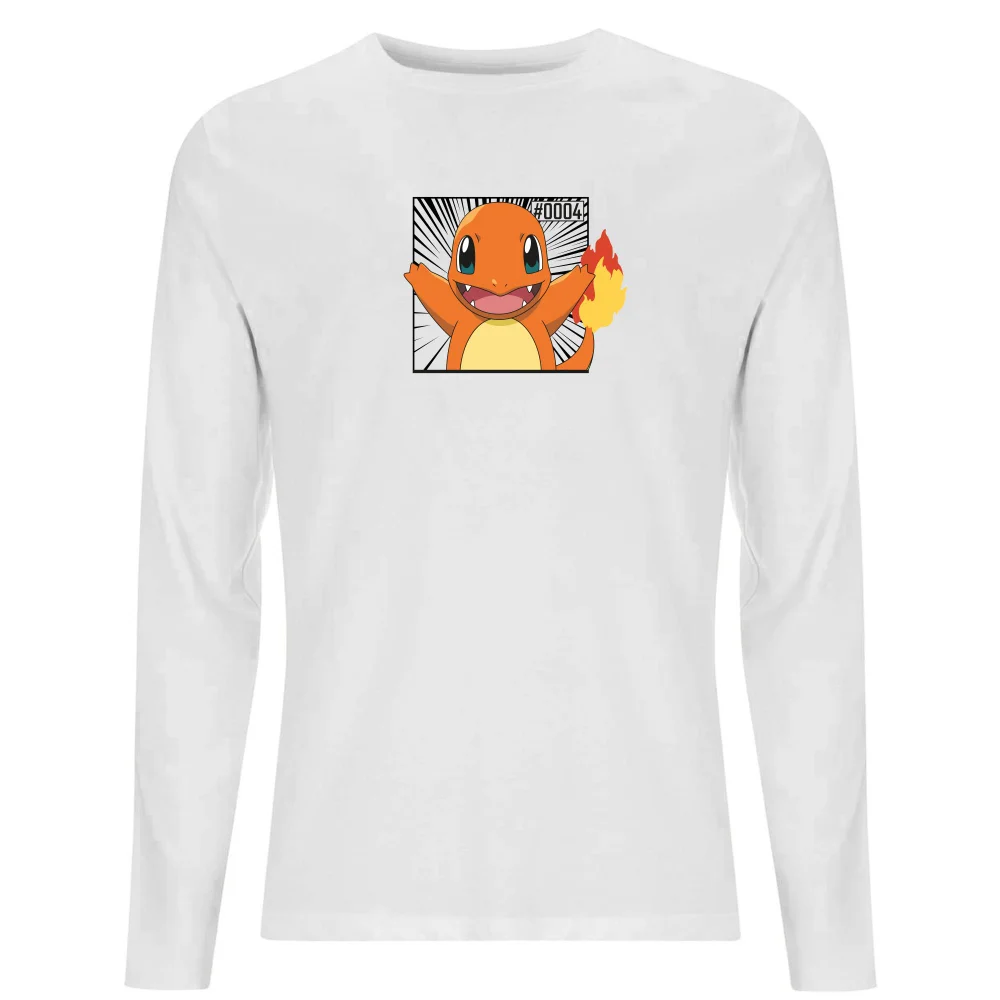 Pokémon Pokédex Charmander #0004 Men's Long Sleeve T-Shirt - White - S Afbeelding 1