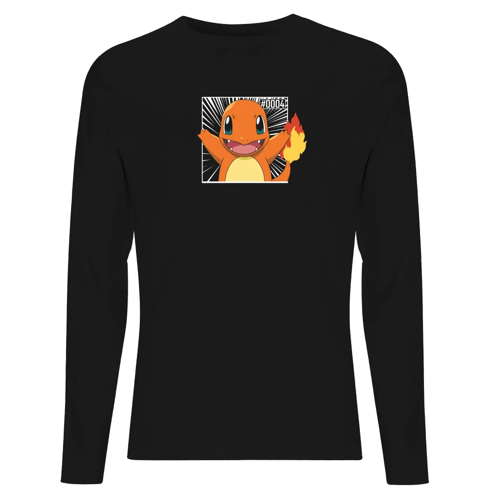 Pokémon Pokédex Charmander #0004 Men's Long Sleeve T-Shirt - Black - S Afbeelding 1
